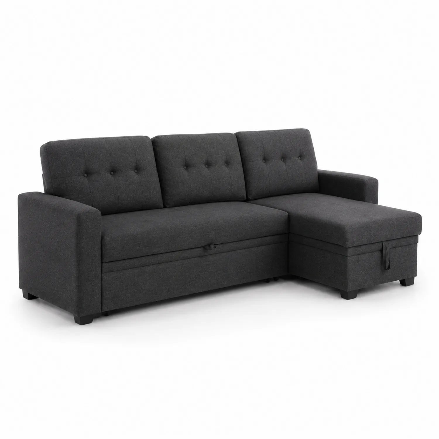 Ecksofa mit Bettfunktion Dunkelgrau Polyestermaterial