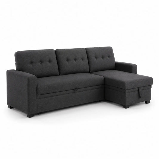 Ecksofa mit Bettfunktion Dunkelgrau Polyestermaterial