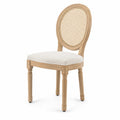 Esszimmerstuhl mit Rattan-Rückenlehne und Holzkonstruktion in Naturholz und Beige