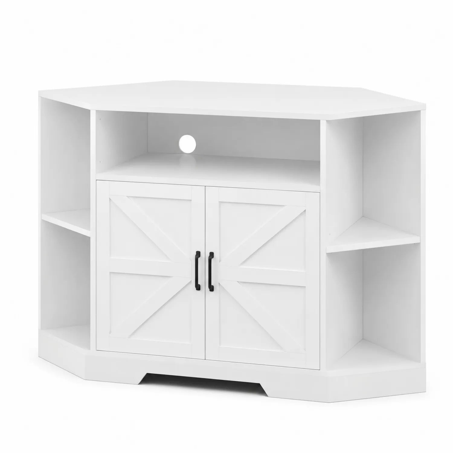 Eckschrank aus MDF in Weiß mit Regalen und Türen 115x75x45 cm