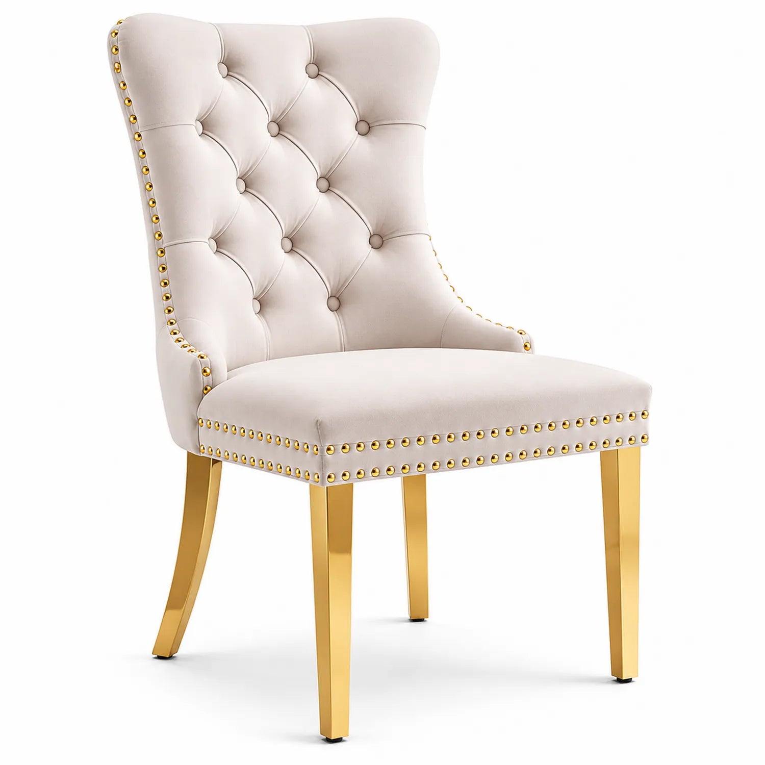 Esszimmerstuhl Beige Samt Mit Goldenen Beine