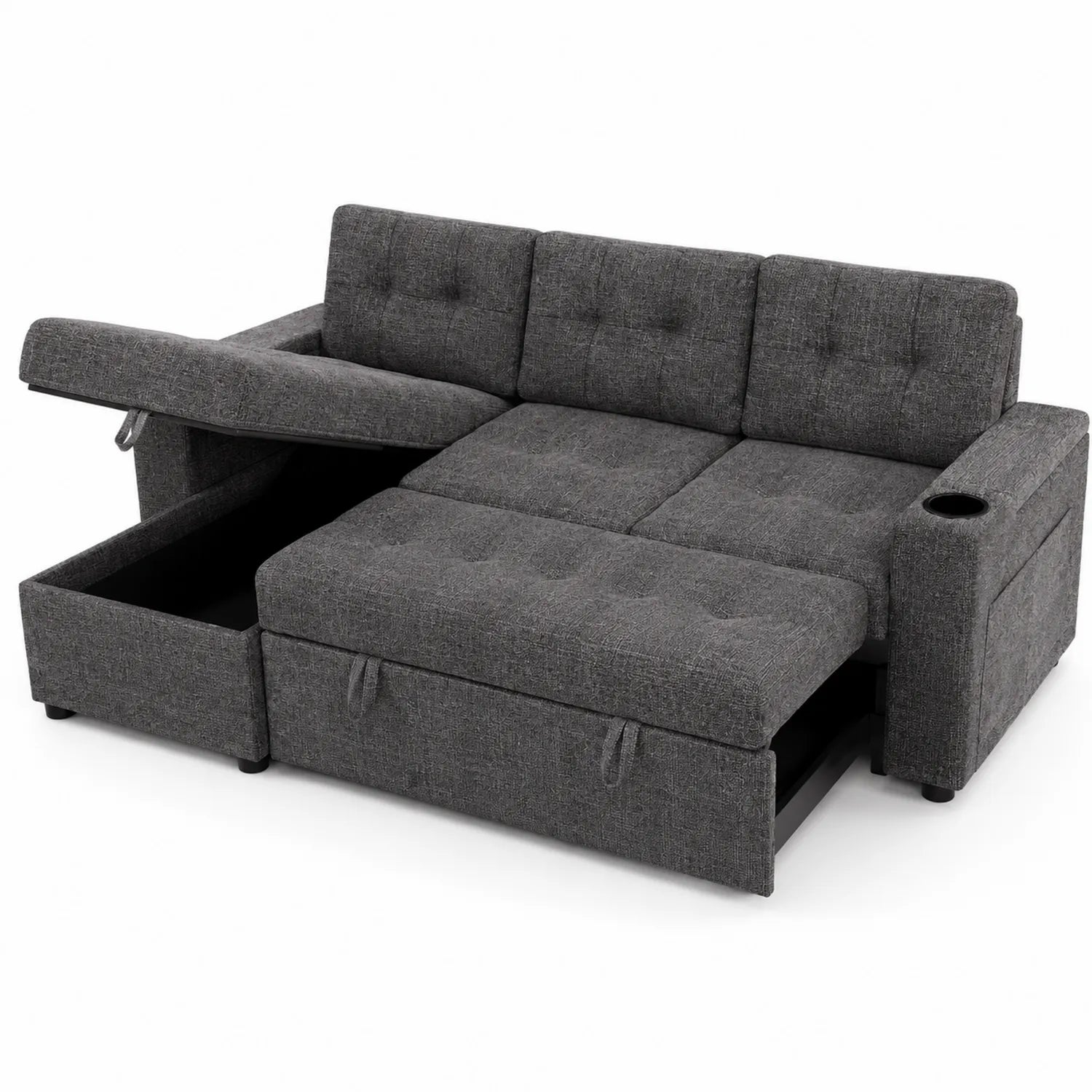 Ecksofa mit Bettfunktion und Stauraum, Grau