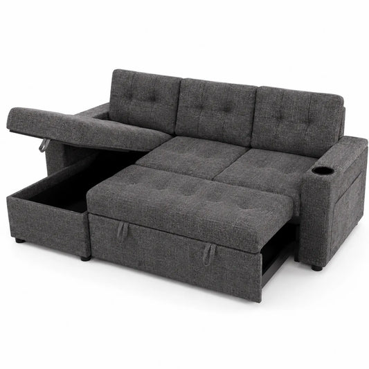 Ecksofa mit Bettfunktion und Stauraum, Grau