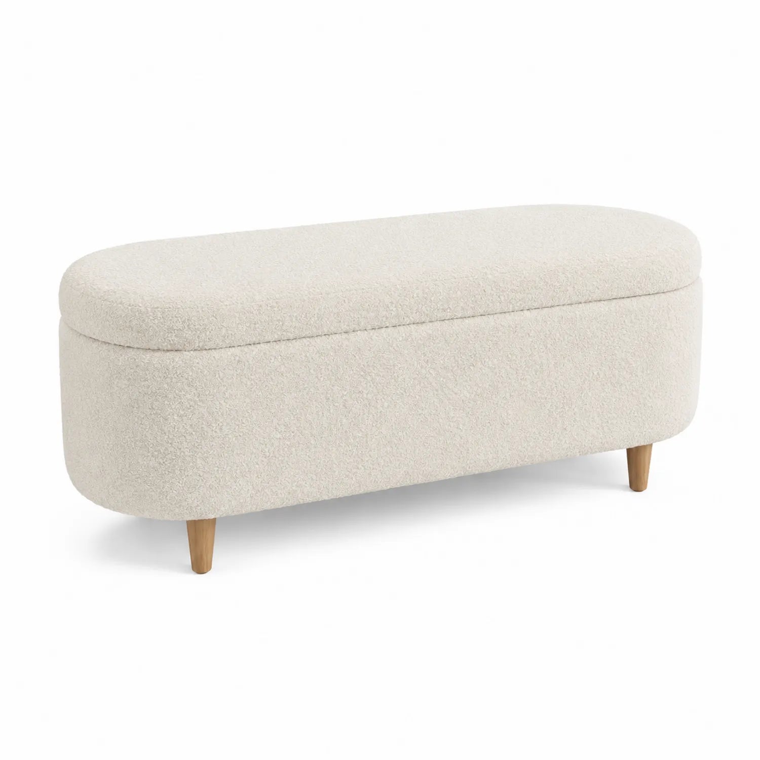 Polsterbank mit Stauraum Bouclé Stoff Eiche Beine Beige 120x40x45cm