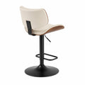 Höhenverstellbarer Barhocker aus Leder und Metall in Beige und Schwarz